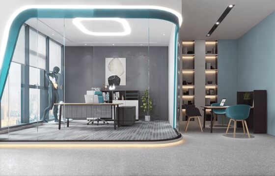 Cured Panorama Full View Frameless Glass Wall Partition Office Glass Partition Wall with Flush Door Design